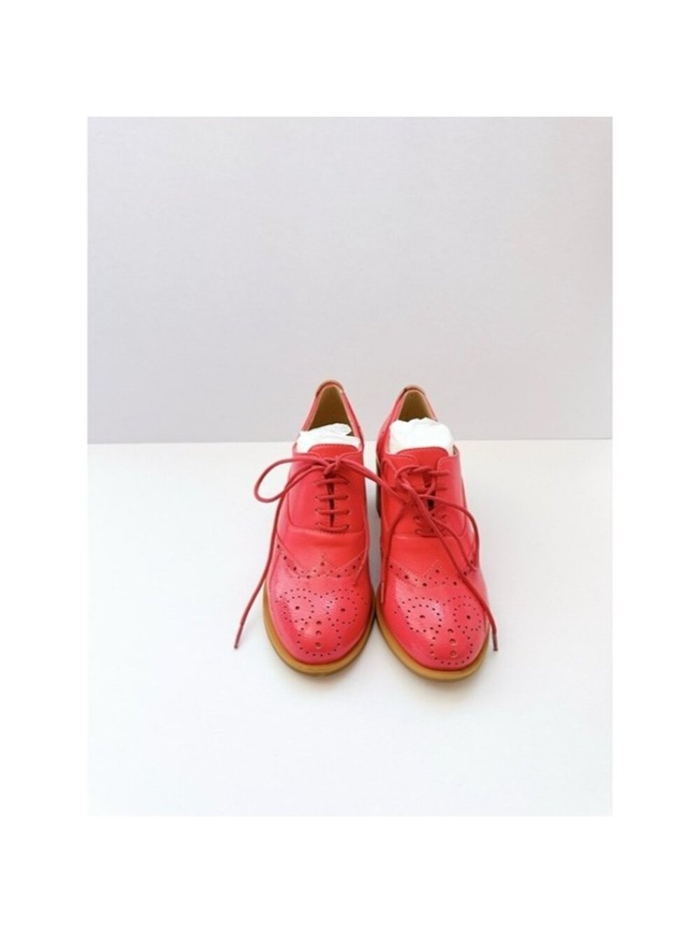 Size 5 Women’s Pink Leather Oxford Heels Brogue Lace-Up Chunky Heel FOWT
